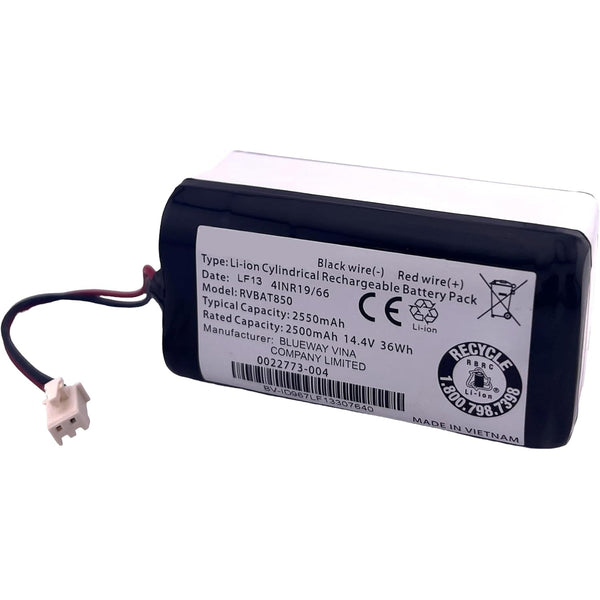 Replacement 2-Prong Lithium Ion Battery RVBAT850 (2550mAh, 14.4V, 36Wh) for Shark Robot Vacuum – Compatible with AV, RV, UR, QR Series Models